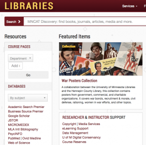 University of Minnesota Libraries homepage screenshot