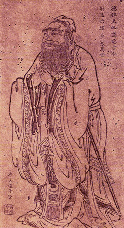 Figure (b) shows an ancient Chinese man.