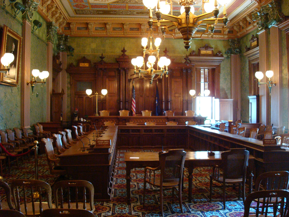 Two different courthouse setups are shown here.