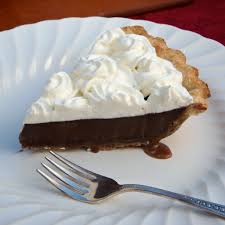 a slice of chocolate cream pie on a plate