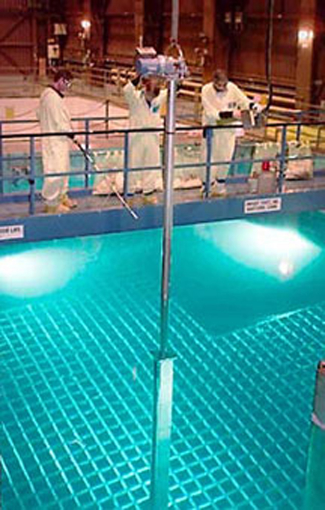 The figure shows a view from above of a radioactive spent fuel pool inside a nuclear power plant.